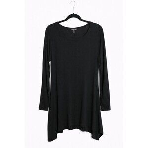 Eileen Fisher Sweater Tunic Medium Black Sharkbite Hem Merino Wool